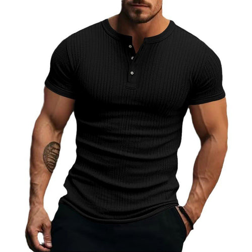Herren Kurzarm-Henley-Shirt mit strukturiertem Rippdesign und modischen Knöpfen Echoarchiv