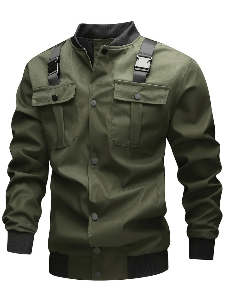 Herren Utility-Bomberjacke mit Brustklappentaschen, Schultergurten und Rippbündchen Echoarchiv