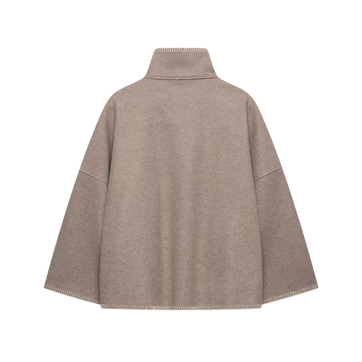 Damen Wollmix-Cape mit hohem Stehkragen, dekorativer Ziernaht und Knopfleiste Echo Archiv
