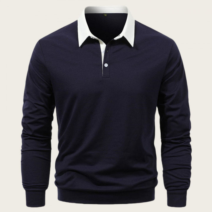 Herren Langarm-Polohemd mit kontrastierendem Kragen und hochwertiger Baumwolle Echoarchiv