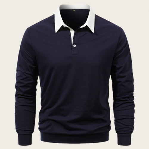 Herren Langarm-Polohemd mit kontrastierendem Kragen und hochwertiger Baumwolle Echoarchiv