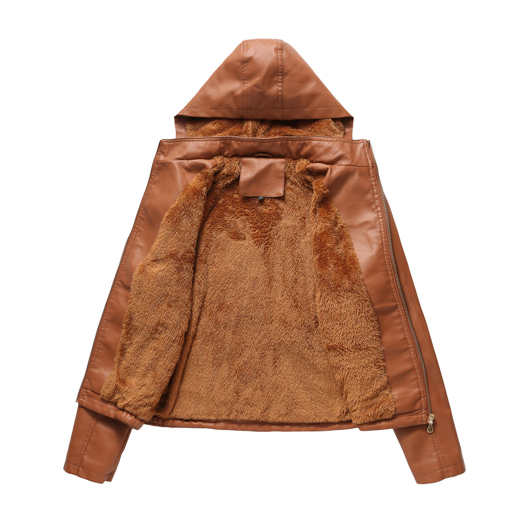 Damen nan taillierte Kunstlederjacke mit Kapuze, wattiertem Innenfutter und verdeckten Reißverschlusstaschen Echo Archiv