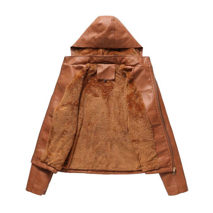 Damen nan taillierte Kunstlederjacke mit Kapuze, wattiertem Innenfutter und verdeckten Reißverschlusstaschen Echo Archiv