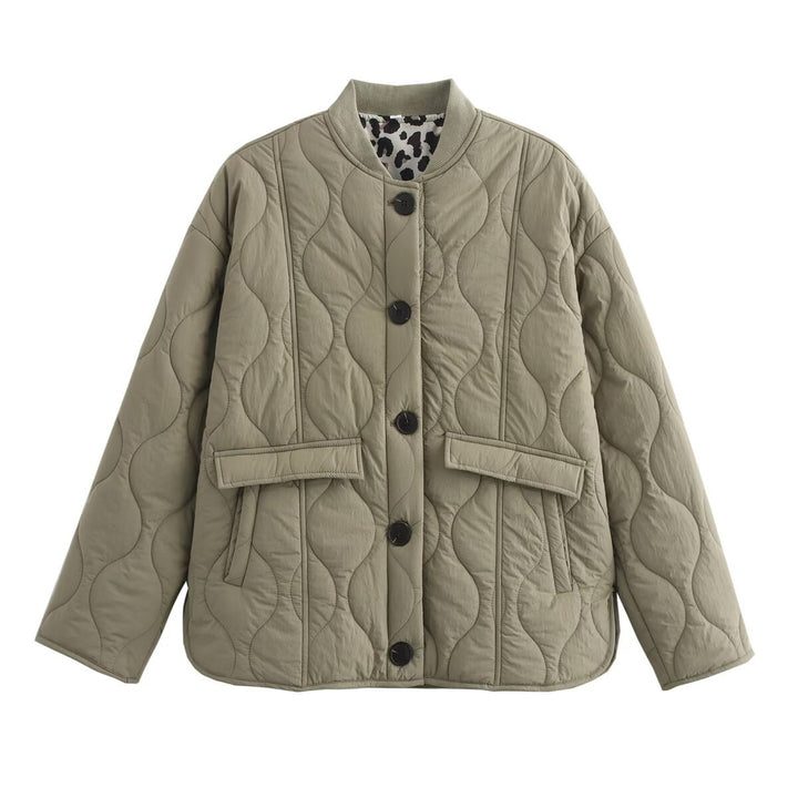 Damen Wattierte Steppjacke mit Rundhalsausschnitt, Pattentaschen und Wendefutter Echo Archiv