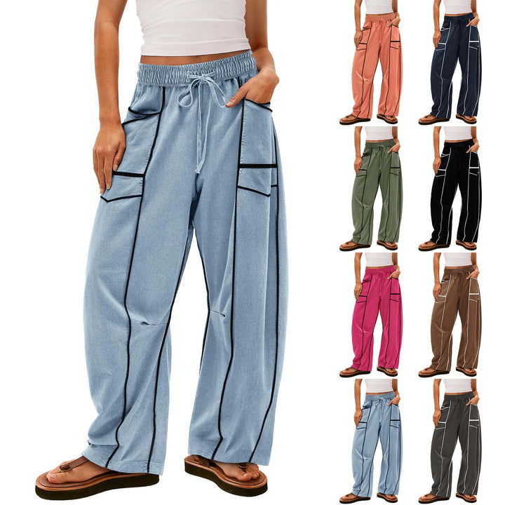 Damen nan weite Lounge-Hose mit Kordelzug, Kontrastpaspelierung und Cargo-Taschen Echo Archiv