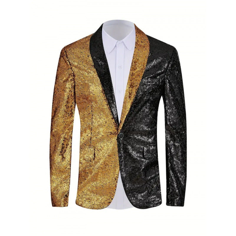 Herren Glänzender Pailletten-Blazer mit kontrastierenden Farben Echoarchiv