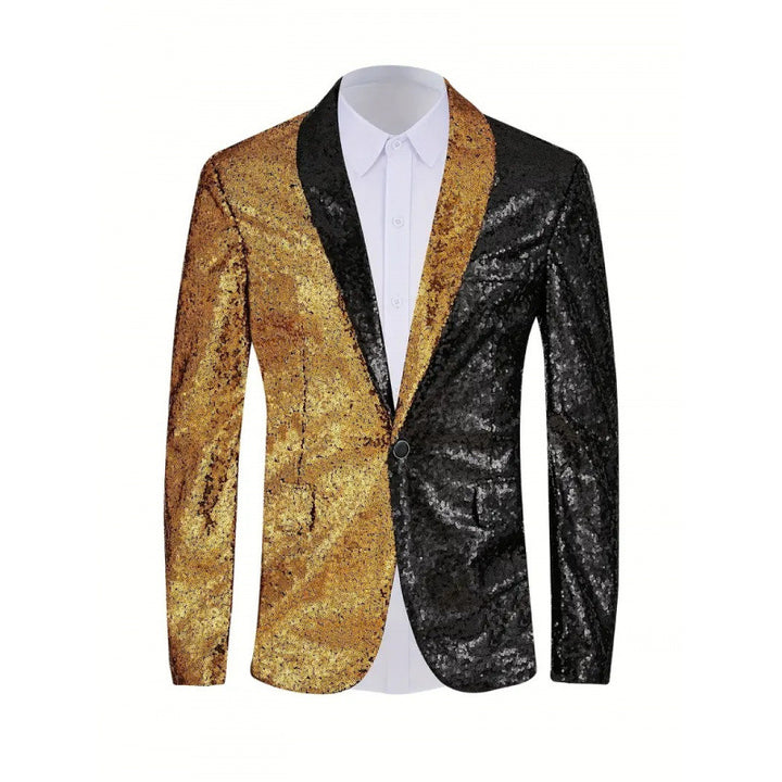 Herren Glänzender Pailletten-Blazer mit kontrastierenden Farben Echoarchiv