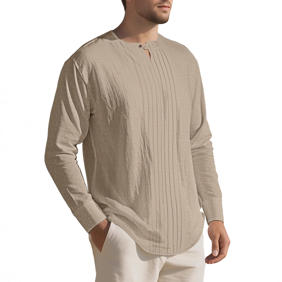 Herren Langarmshirt mit modischem Henley-Ausschnitt und Faltenstruktur Echoarchiv