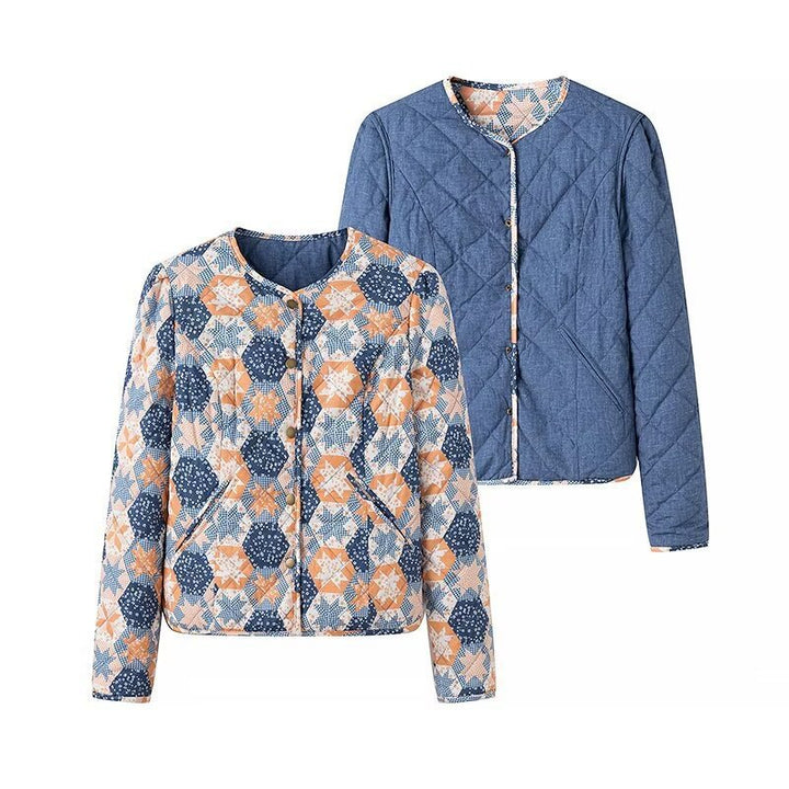 Damen Leichte Steppjacke mit Patchwork‑Blumenmuster und kurzem Schnitt Echo Archiv
