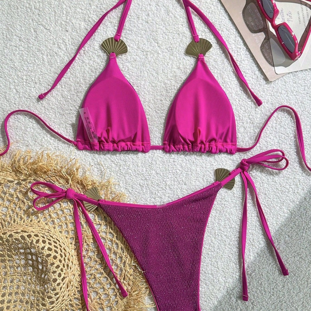 Damen Triangel-Bikini mit glitzerndem Stoff und Muscheldetails Echo Archiv