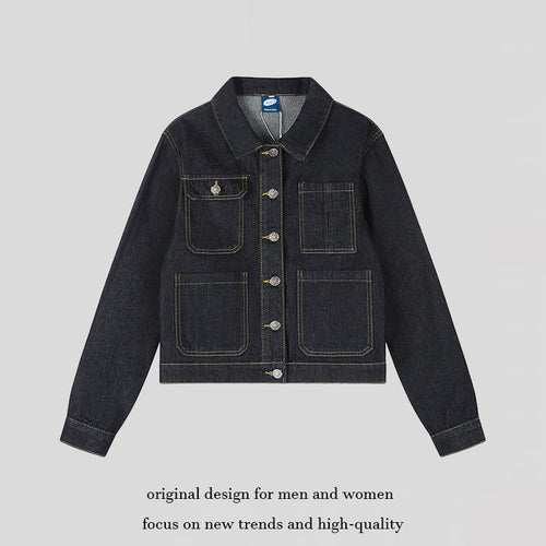 Damen Boxy-Jeansjacke mit aufgesetzten Taschen und sichtbaren Kontrastnähten Echoarchiv