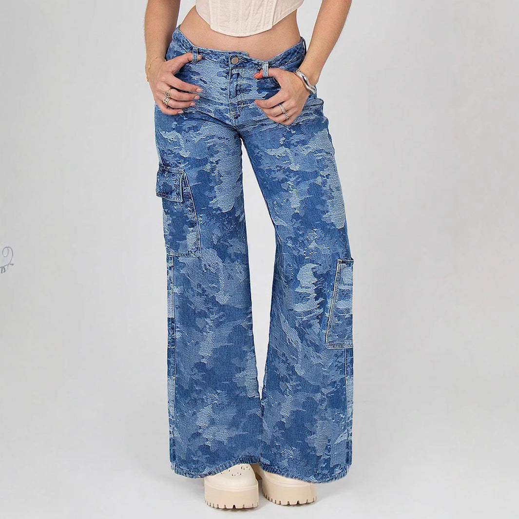 Damen Cargo-Flared-Jeans mit Camouflage-Waschung Echo Archiv
