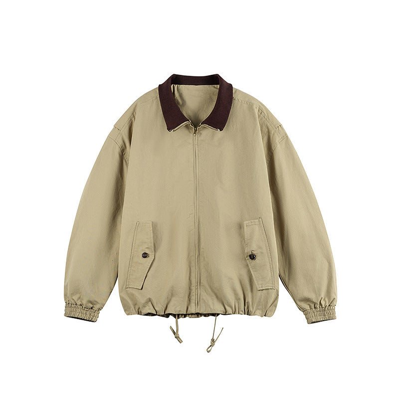 Herren Kastige Zip-Übergangsjacke aus robustem Canvas mit kontrastiertem Strickkragen, Tunnelzug und Pattentaschen Echo Archiv