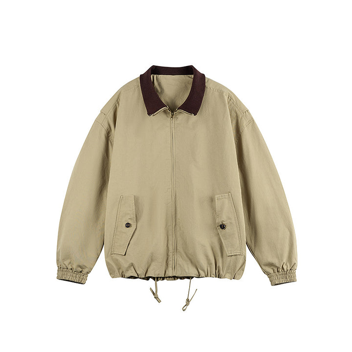 Herren Kastige Zip-Übergangsjacke aus robustem Canvas mit kontrastiertem Strickkragen, Tunnelzug und Pattentaschen Echo Archiv