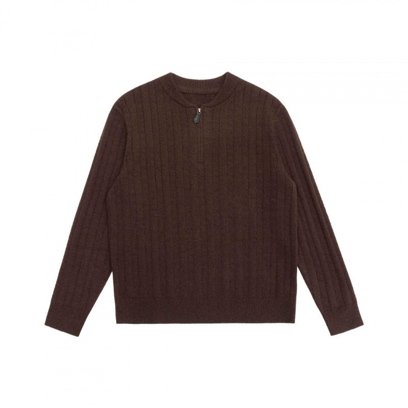 Herren Grobgerippter Halbzip-Pullover aus Merino‑Mix mit Stehkragen Echo Archiv