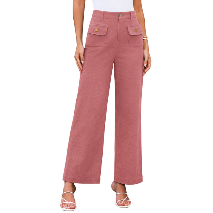 Hochtaillierte Damen-Trousers mit weitem Bein und Knopfklappen-Pattentaschen – Avélisse