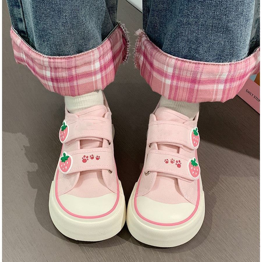 Damen Freizeit-Sneaker mit niedlichen Erdbeer-Applikationen und praktischem Klettverschluss Echo Archiv