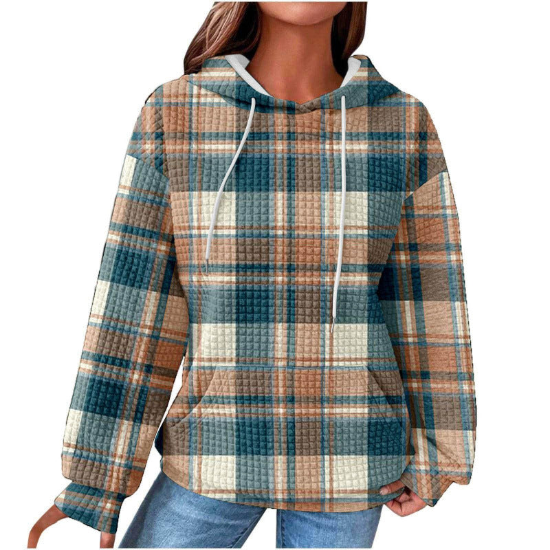 Damen Modischer Kapuzenpullover im Karodesign Echoarchiv