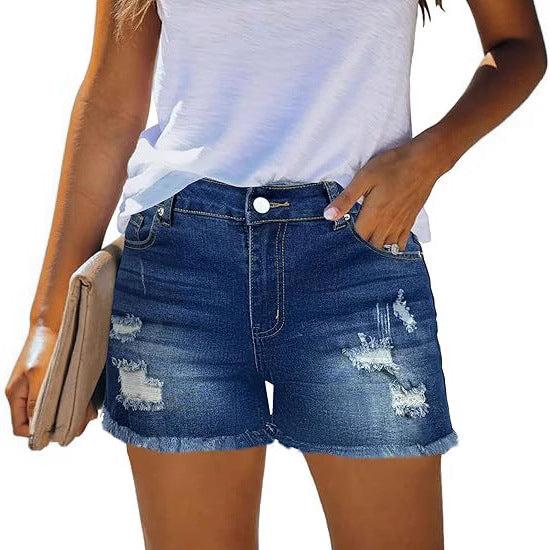 Damen Destroyed Denim-Shorts mit fransigen Säumen und lässigem Schnitt Echo Archiv
