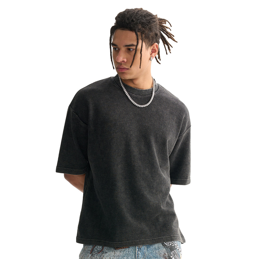 Herren Oversize Waffle-Struktur T-Shirt mit kurzem Arm und geripptem Rundhals Echo Archiv