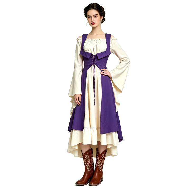 Damen nan schulterfreies Boho Maxikleid mit Volants, asymmetrischem Saum und Glockenärmeln Echo Archiv