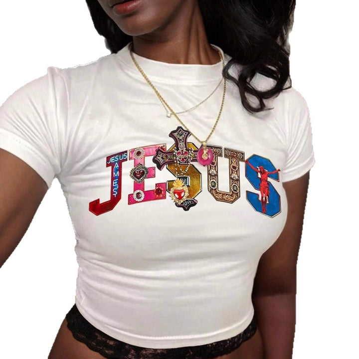Damen Kurzarm Crop-T-Shirt mit witzigem Schriftzug Echo Archiv
