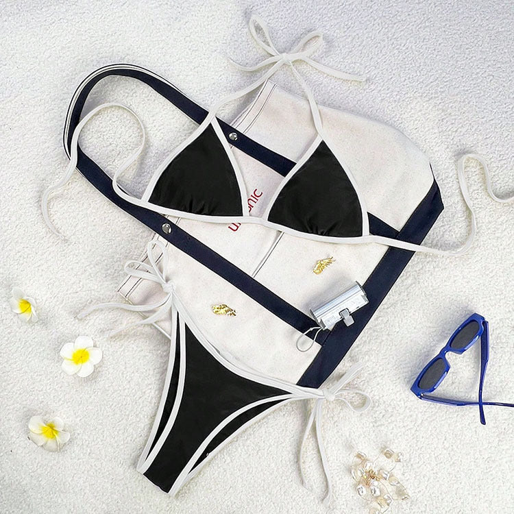 Damen Triangel-Bikini mit kontrastierenden Trägern Echoarchiv