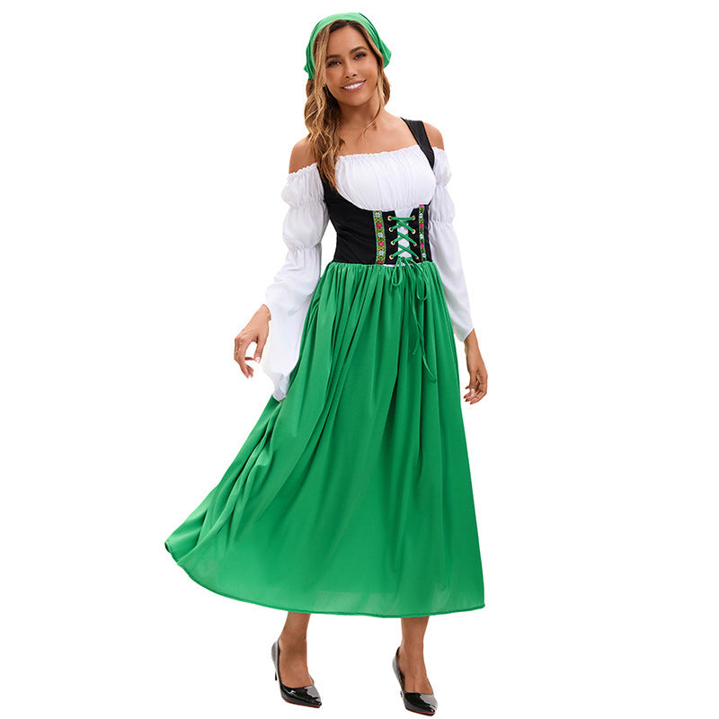 Damen nan bäuerliches Dirndlkleid mit Schnürcorsage und weiten Trompetenärmeln Echo Archiv