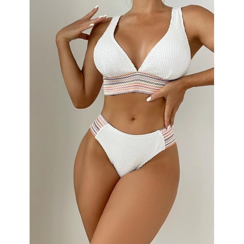 Damen Wellenmuster Bikini-Set mit tiefem V-Ausschnitt Echo Archiv
