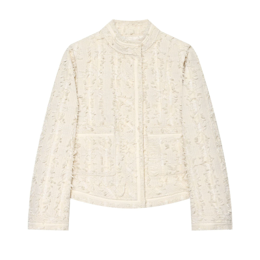 Damen Kurzjacke aus Bouclé-Tweed mit Fransendetails und Stehkragen Echo Archiv