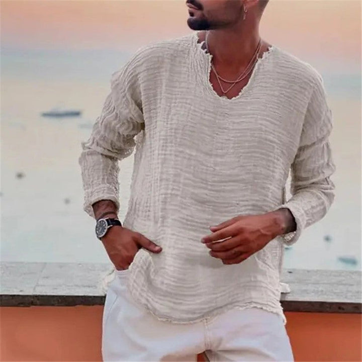 Herren lässiges V-Neck Leinenhemd Echoarchiv