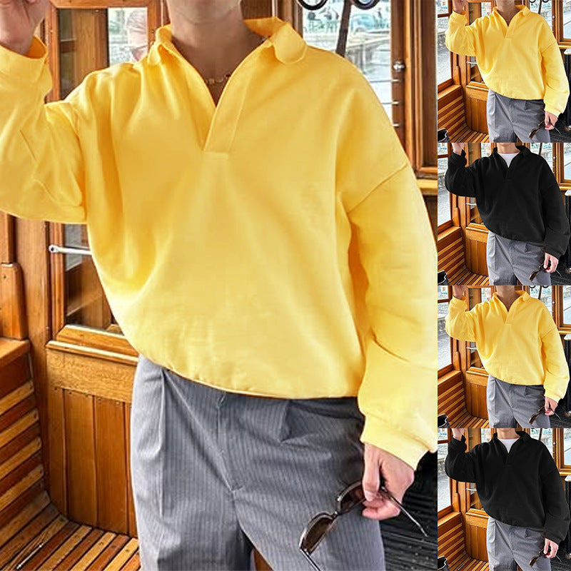 Unisex nan locker geschnittener V-Ausschnitt-Sweatpullover mit Hemdkragen aus Baumwollfleece Echo Archiv