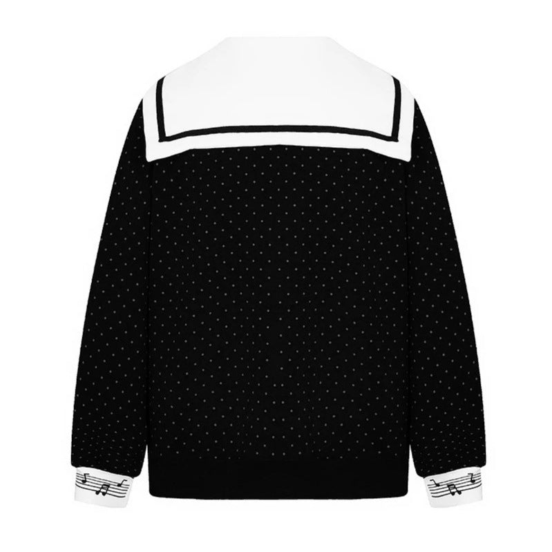 Damen Reißverschluss‑Sweatjacke im Matrosenstil mit Schleifenkragen, Polka‑Dot und Musikmotiv Echoarchiv