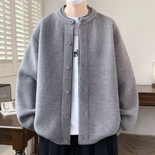 Herren Oversized Strickjacke im Bomberstil mit Rundhals und Knopfleiste Echoarchiv