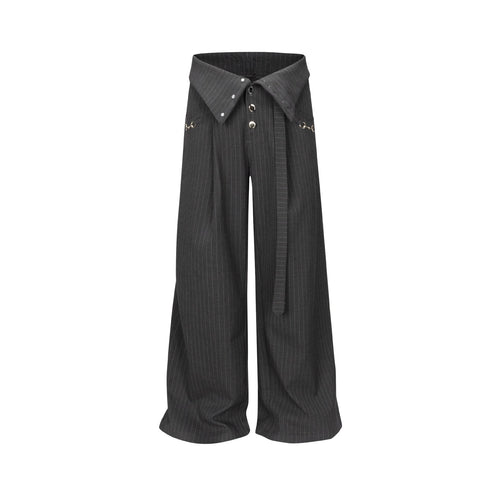 Damen Weite Bundfaltenhose mit Hemdkragen-Bund und Zierknöpfen Echoarchiv