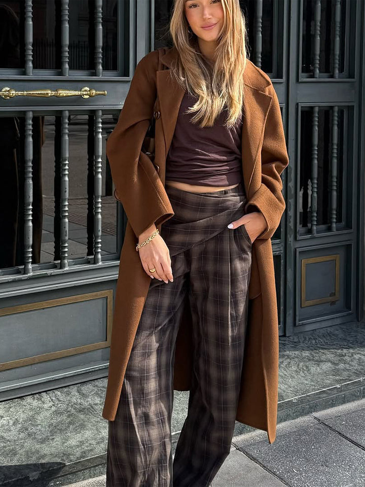 Damen Langer Wollmix-Mantel mit Oversize-Schnitt und weitem Revers Echoarchiv