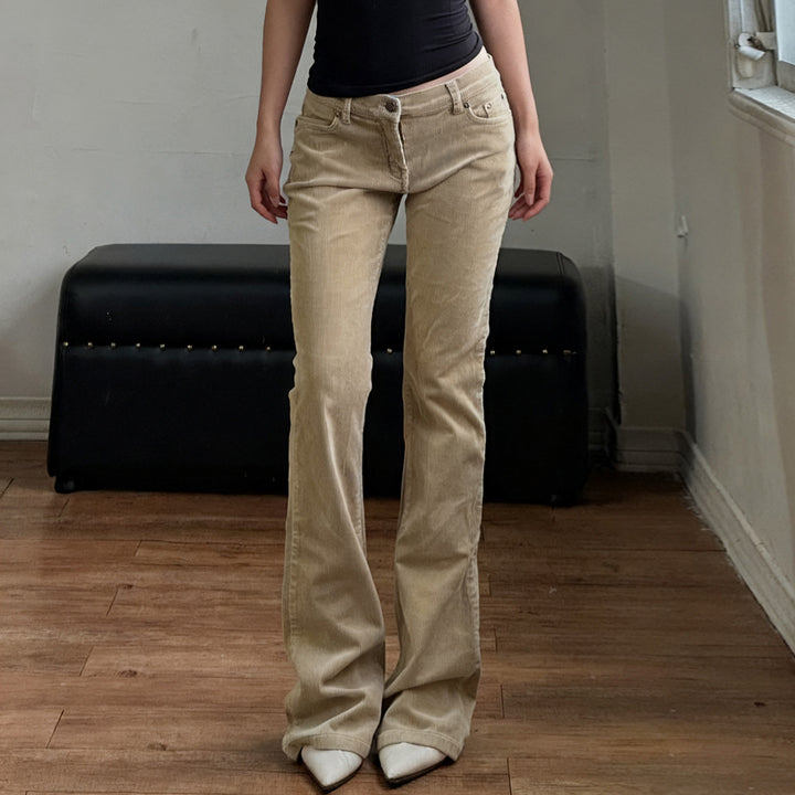 Damen nan Corduroy Schlaghose mit hoher Taille, figurformenden Nähten und weitem Bootcut Echo Archiv