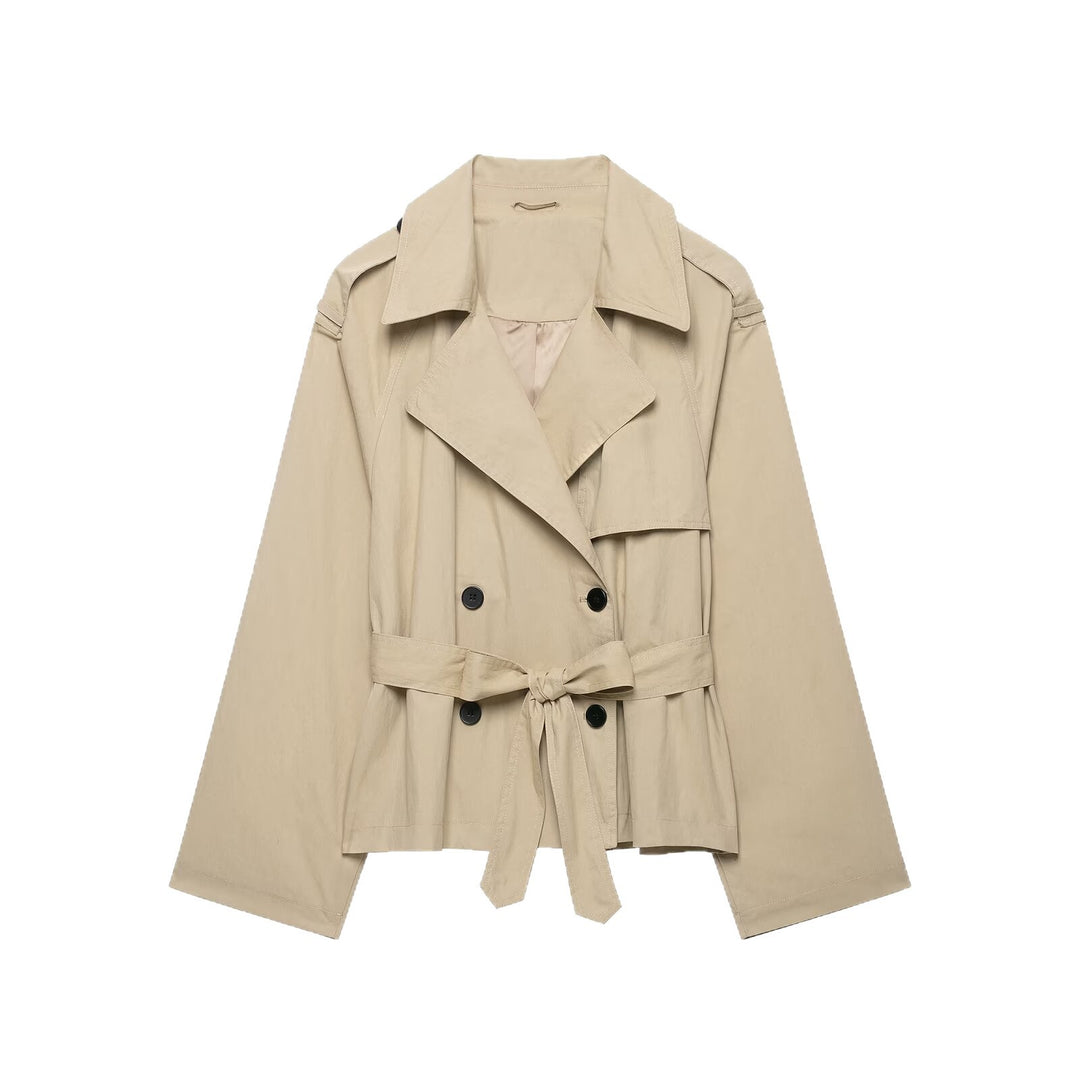 Damen Cropped-Trenchcoat mit Taillengürtel und weitem Ärmel Echoarchiv