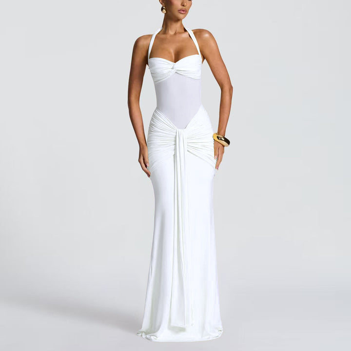 Damen elegantes Maxikleid mit schmeichelnder Raffung und Halterneck Echo Archiv