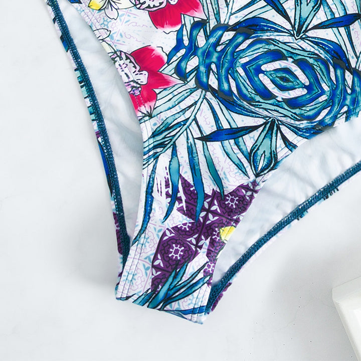 Damen Einteiler Badeanzug mit dekorativem Blumenmuster und strukturierter Taille Echo Archiv