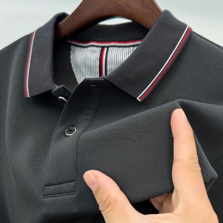 Herren elegantes Langarm-Polo mit modernem Kragen und stylischen Akzenten Echoarchiv
