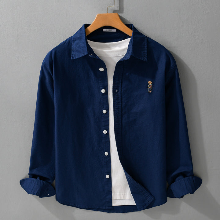 Herren Button-Down Overshirt im Casual-Relaxed-Stil mit tonaler Stickerei Echoarchiv