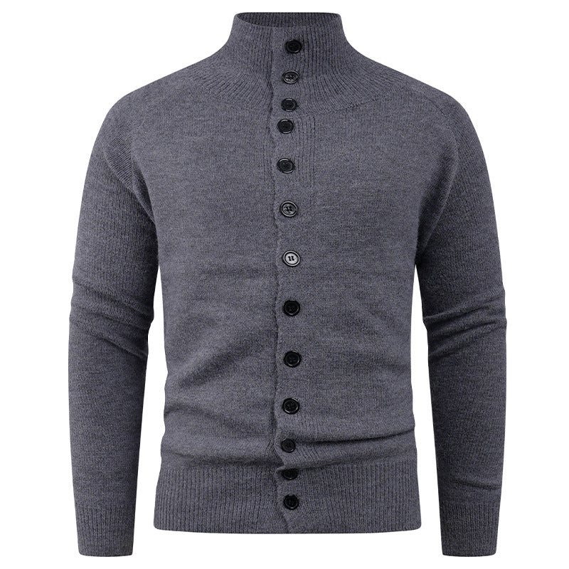 Herren Strickjacke mit modernem Stehkragen und Knopfverschluss Echoarchiv
