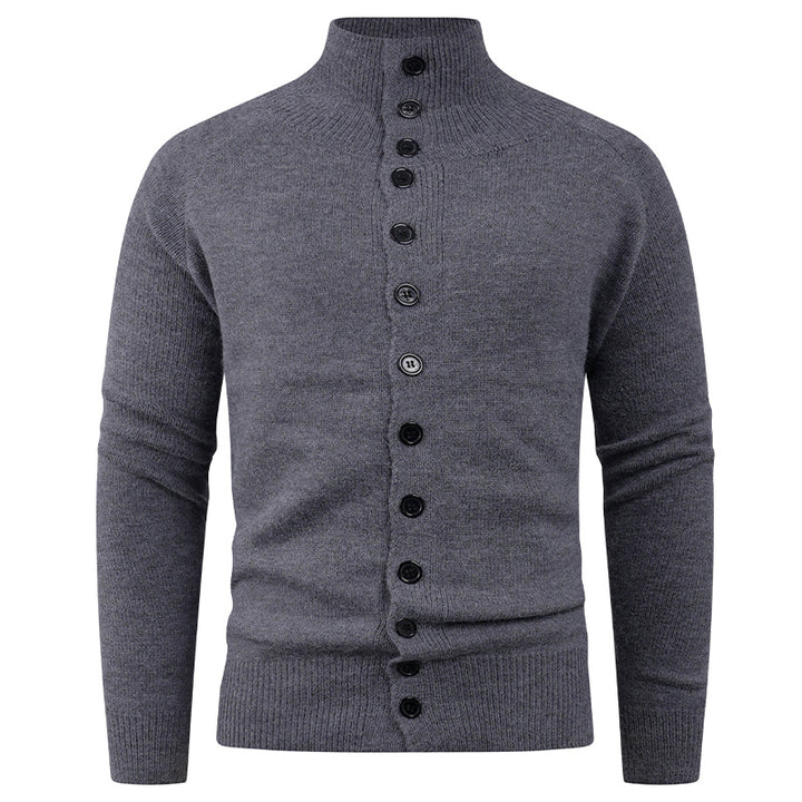 Herren Strickjacke mit modernem Stehkragen und Knopfverschluss Echoarchiv