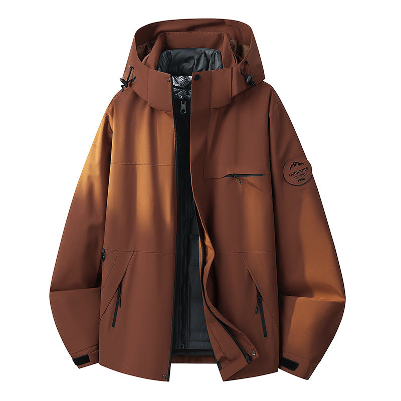 Herren Wetterfeste dreilagige Hardshelljacke mit verstellbarer Kapuze, verschweißten Nähten & Multifunktionstaschen Echoarchiv