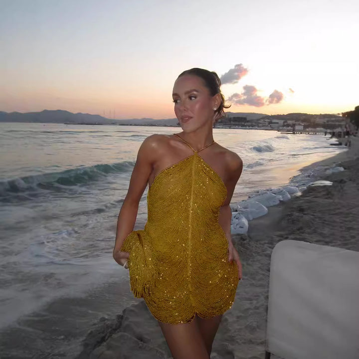 Damen Glitzerndes Minikleid mit raffinierten Perlenakzenten Echo Archiv