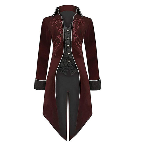 Damen viktorianischer Frackmantel mit tailliertem Schnitt, Zierstickerei und asymmetrischer Schleppe – Montévia