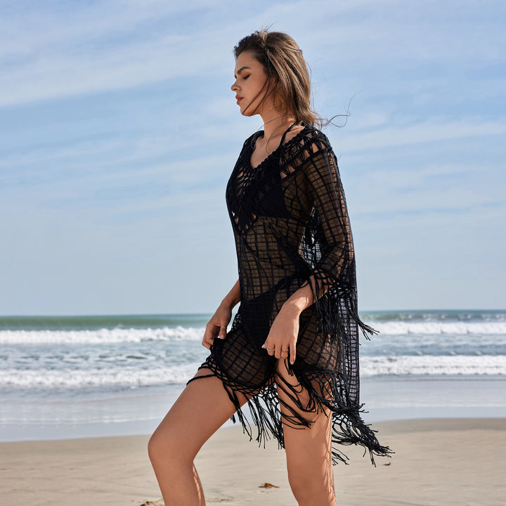 Damen eleganter Häkel-Strandüberwurf mit Fransen Echo Archiv