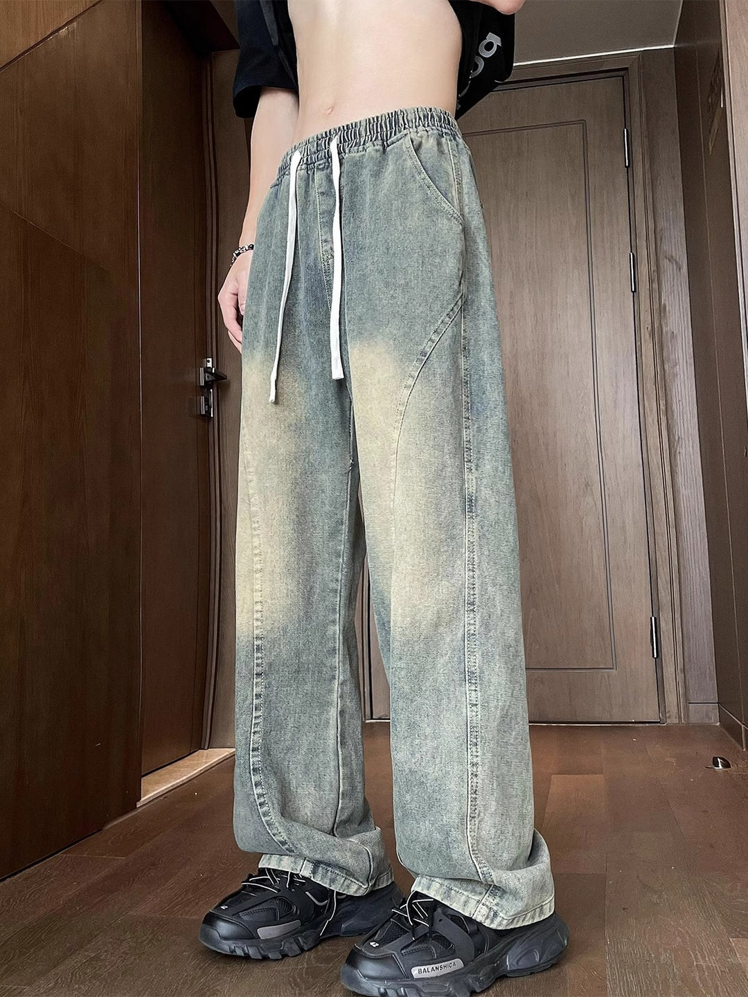 Unisex Weit geschnittene Denimhose mit elastischem Bund Echo Archiv