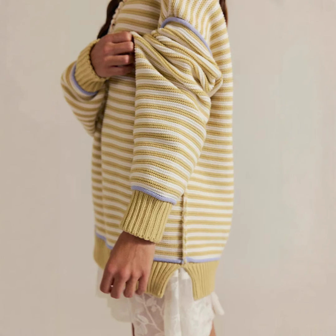 Damen Oversize Ringelstrickpullover mit weitem Schnitt, Bündchen & kontrastierenden Paspeln Echoarchiv